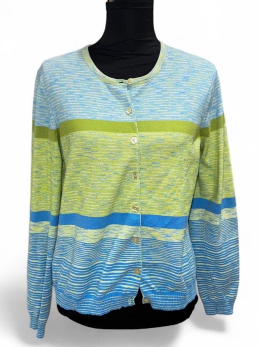 Talbots Petite Striped Crewneck Sweater in Blue and Yellow
